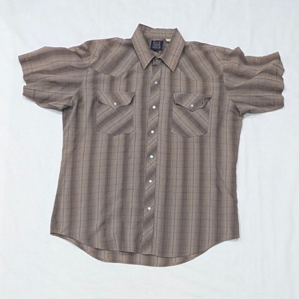 Rock Creek Ranch Mens Brown Plaid Short Sleeve Western Pearl Snap Shirt Large